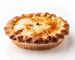 a pie is shown on a white surface photo