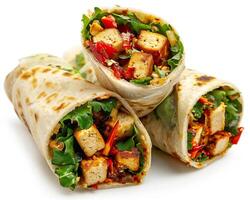 a wrap with tofu, vegetables and cheese photo