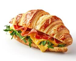 a croissant sandwich with cheese and bacon photo