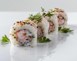 a sushi roll with shrimp and vegetables photo