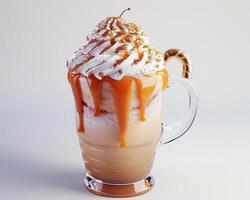a glass of coffee with whipped cream and caramel photo