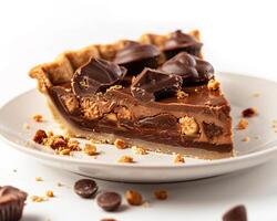 a slice of chocolate pie with peanut butter photo