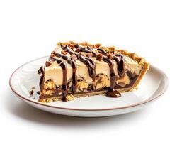 a slice of peanut butter pie with chocolate drizzle photo