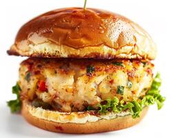 a crab burger on a bun photo