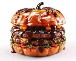 a hamburger made to look like a pumpkin photo