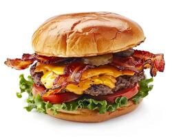 a hamburger with bacon, cheese and lettuce photo