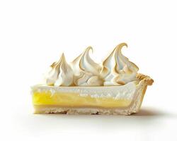a slice of lemon meringue pie with meringue on top photo