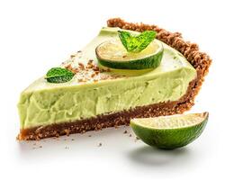 a slice of lime pie with a lime wedge photo