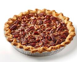 a pie with pecans on a white background photo