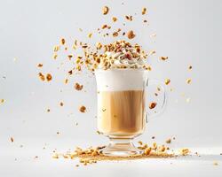 an iced coffee with whipped cream and nuts photo