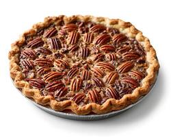 a pie with pecans on a white background photo