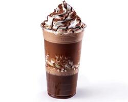 a chocolate milkshake with whipped cream and chocolate syrup photo