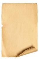 old paper sheet isolated on white background, ancient scroll texture photo