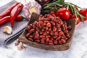 Red canned beans in the bowl photo