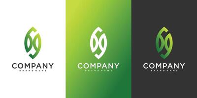 Number 6 and 9 logo design is combined with the shape of a leaf. Premium vector