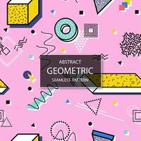 seamless colorful abstract pattern with 3d geometric shapes. Bright trendy background. Fashion design - retro style 80-90s vector