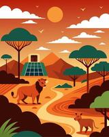 The sprawling savannah now had small solarpowered systems tered throughout ensuring a balance between modern technology and the natural habitats of the majestic lions elephants and vector