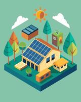 The solar panels not only power the cooling system but also supply energy to the community center making it a selfsufficient and sustainable hub.. illustration. vector