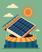 The solar panels on the stadiums roof capture the suns energy and store it in batteries ensuring a reliable source of electricity even during peak usage.. illustration. vector