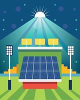 Utilizing clean solar energy the stadium lights were able to shine brightly for the entire game without a single watt of electricity from nonrenewable sources.. illustration. vector