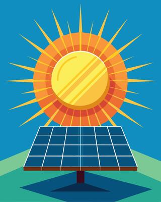 The suns rays dance on the solar trees solar panels creating a mesmerizing display of light and energy.. illustration.