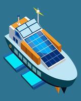 The solarpowered cargo ship with its futuristic design and advanced technology is a symbol of progress and a responsible approach to global trade.. illustration. vector