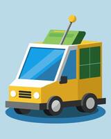 The solar panels on the street sweepers roof act as both a source of power and a reflective surface helping to keep the machine cool and efficient.. illustration. vector