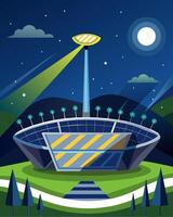 The stadium was a shining beacon in the night powered solely by the suns renewable energy and reducing the carbon footprint of the sporting event.. illustration. vector