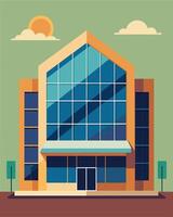 The sunkissed facade of a commercial structure is adorned with a grid of solar panels.. illustration. vector