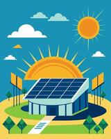 The stadiums switch to solar energy has not only reduced its carbon footprint but also saved the organization thousands of dollars in energy costs.. illustration. vector