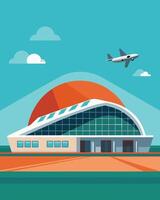 The sleek modern design of these airport hangars is matched only by their advanced technology solar panels that power the entire facility.. illustration. vector