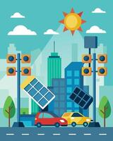 The solarpowered traffic lights in a bustling city center not only regulate traffic but also serve as a reminder of the importance of renewable energy.. illustration. vector