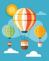 Using the power of the sun these hot air balloons could travel long distances without using any nonrenewable resources.. illustration. vector