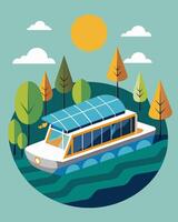 The solarpowered boat was a popular tourist attraction offering a unique and sustainable way to explore the local waterways.. illustration. vector