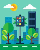 The solarpowered traffic signals were a testament to the citys commitment to sustainability and green initiatives.. illustration. vector