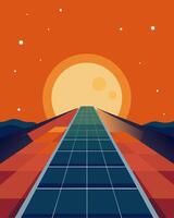 The solar panel array seems to stretch to the horizon harnessing the boundless power of the sun.. illustration. vector