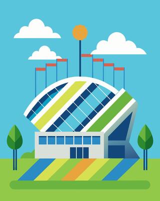 The solar panels on the stadium are not only functional but also serve as a statement of the organizations commitment to sustainability and clean energy.. illustration.