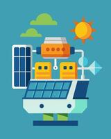 The sound of the ships engines is rep by the gentle hum of the solar panels emitting a soothing and environmentallyconscious tone.. illustration. vector