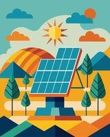 The solar panel array is like a modern work of art a tapestry of technology and sustainability spread across the land.. illustration. vector