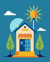 The solarpowered cooling center is a beacon of hope during heatwaves providing a safe and comfortable space for vulnerable individuals in the community.. illustration. vector