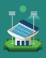 The stadiums energyefficient LED lights are all powered by the impressive solar panel installation reducing its carbon footprint and costs.. illustration. vector