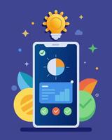 Users can set goals for their solar energy usage and track their progress over time celebrating milestones and achievements through the app.. illustration. vector