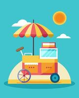 The solarpowered ice cream cart is a hit at the beach providing refreshing desserts without using any electricity.. illustration. vector