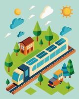 The solarpowered railway not only transported passengers but also contributed to the local community with excess energy being channeled into nearby homes and businesses.. vector