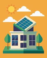 The librarys rooftop covered in solar panels harnessing the power of the sun to provide sustainable energy for the entire building.. illustration. vector