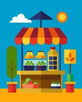 The solarpowered market stands out a the traditional street markets not only for its vibrant colors and unique goods but also for its commitment to renewable energy.. illustration. vector