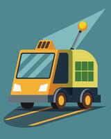 The futuristiclooking street sweeper adorned with large solar panels moves effortlessly down the road its advanced technology ensuring a thorough clean.. illustration. vector