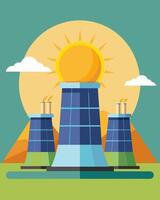 The solarpowered cooling towers are a shining example of how technology can be harnessed for both economic and environmental benefits.. illustration. vector