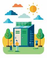 The local community center offering a new amenity solarpowered lockers for residents to use while playing sports or attending events.. illustration. vector