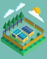 The entire site enclosed by a fencing of solar panels providing not only energy but also security.. illustration. vector